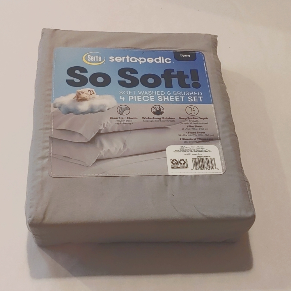 COPY - New Serta sertapedic SoSoft; soft washed and brushed 4-Piece sheet set